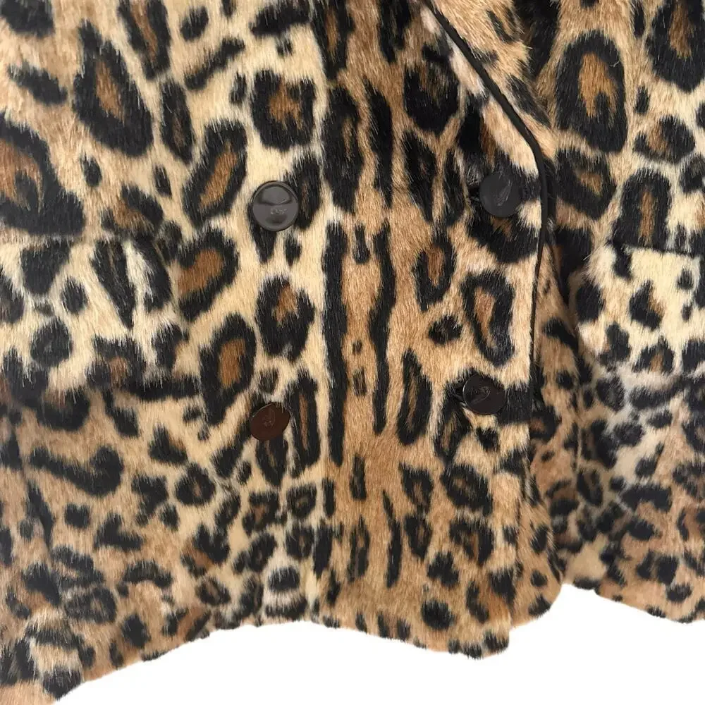 Free People Kate Leopard Print Faux Fur Oversized Coat Jacket Size XS